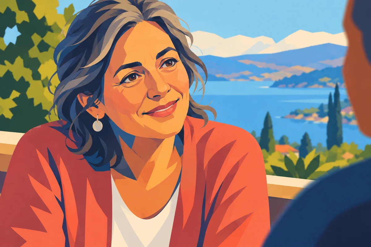 Flat-colour portrait of a fictional community health volunteer.